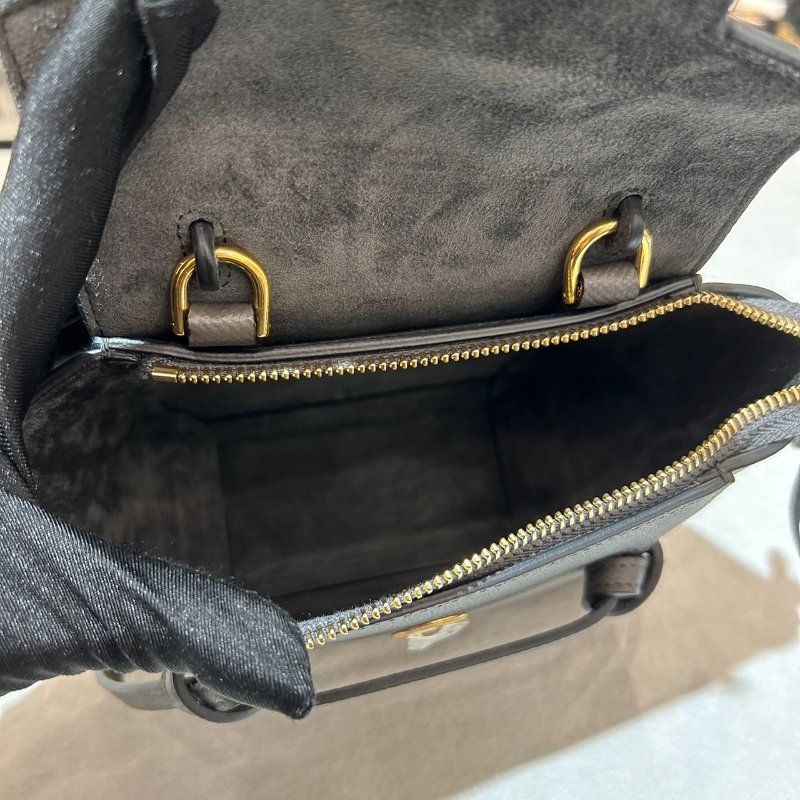 CELINE PICO BELT荔枝紋小牛皮手提斜背包/灰-6