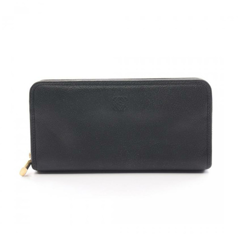 【日本直送】 中古LOEWE[B]anagram 圓角拉鍊長款真皮錢包 黑色
