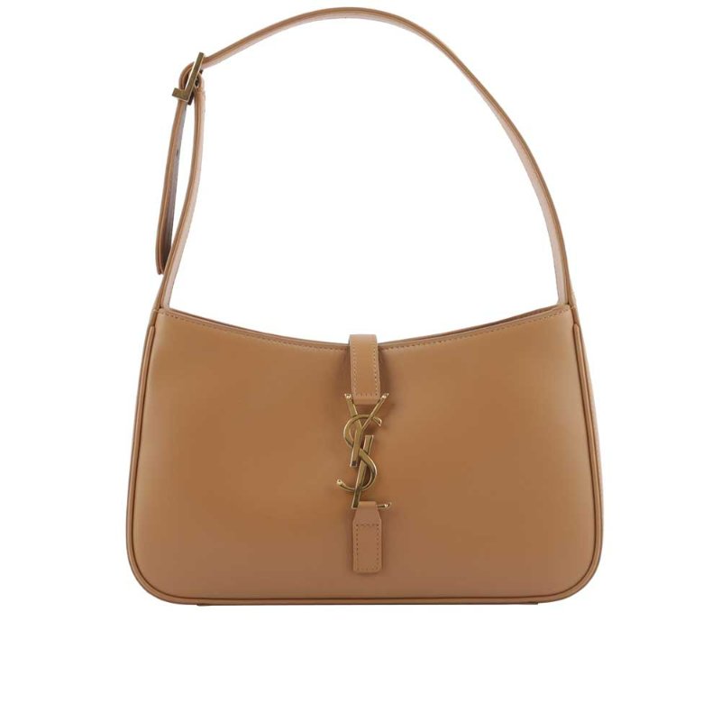 YSL LE 5 A 7 光滑小牛皮肩背Hobo包(駝色)-0