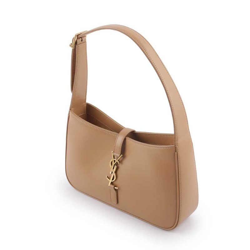 YSL LE 5 A 7 光滑小牛皮肩背Hobo包(駝色)-4