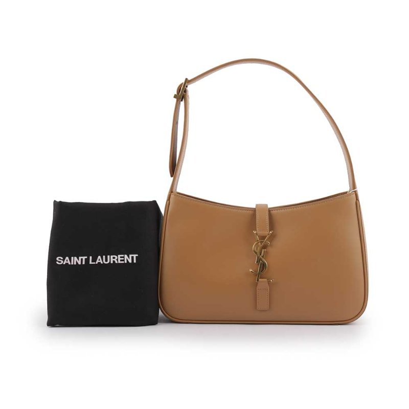 YSL LE 5 A 7 光滑小牛皮肩背Hobo包(駝色)-6