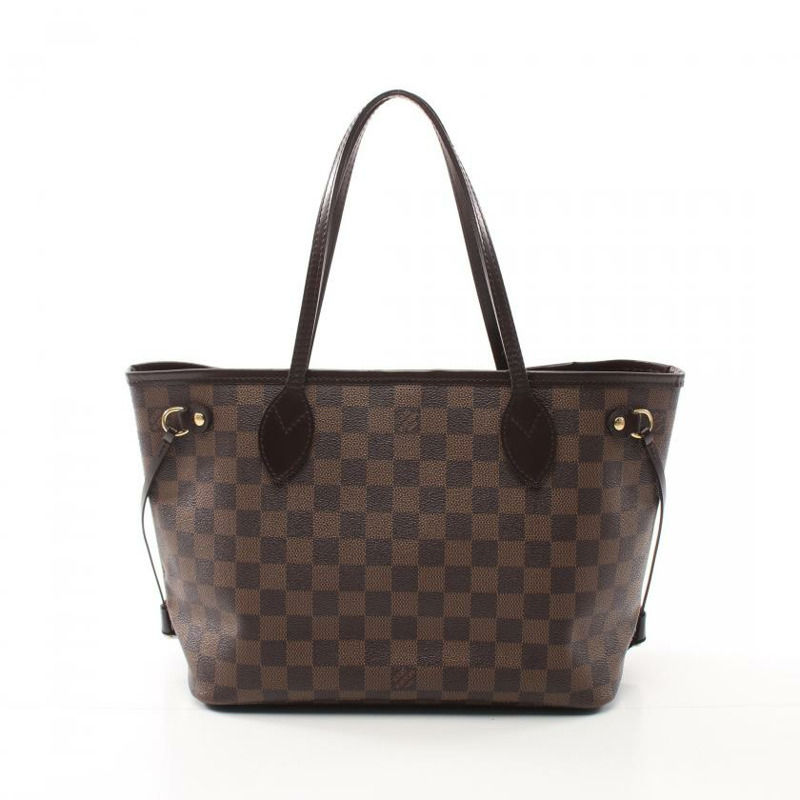 ★限時激安價SALE!!★  【日本直送】 中古LOUIS VUITTON[B]Neverfull PM 棋盤格 手包 托特包 PVC 皮革 棕色-0