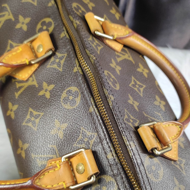 Louis Vuitton經典老花Speedy30/鎖頭鑰匙+全新多夾層內膽包-14