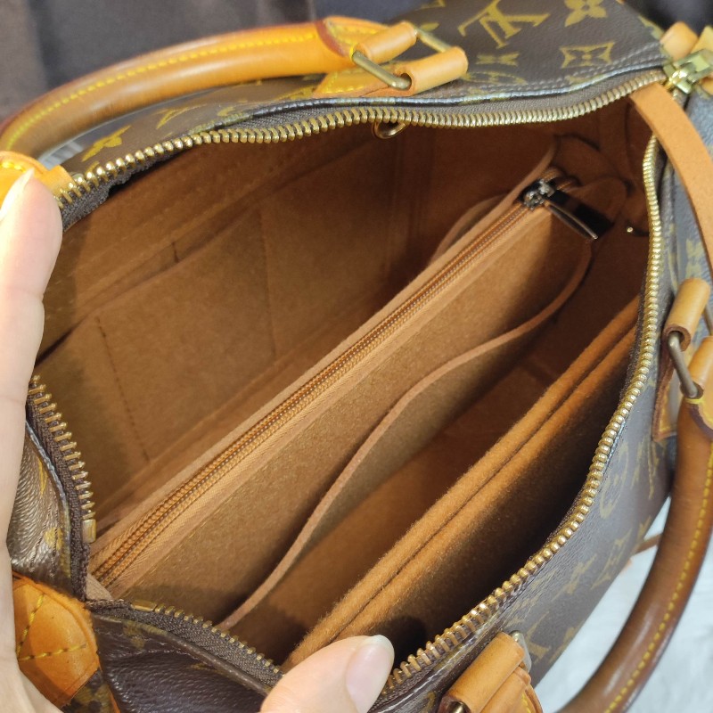 Louis Vuitton經典老花Speedy30/鎖頭鑰匙+全新多夾層內膽包-15