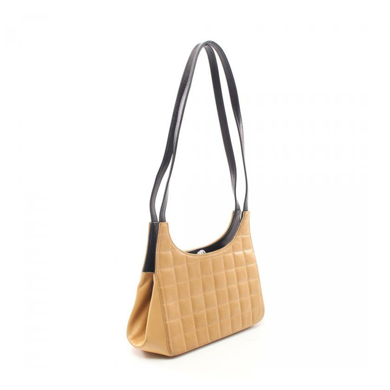 【日本直送】 中古CHANEL[B]Chocolate Bar 肩包 小羊皮 米色 黑色 銀色五金 雙色 蛙嘴-1