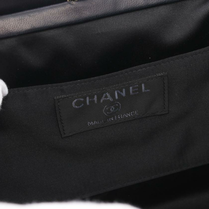 【日本直送】 中古CHANEL[B]Chocolate Bar 肩包 小羊皮 米色 黑色 銀色五金 雙色 蛙嘴-3