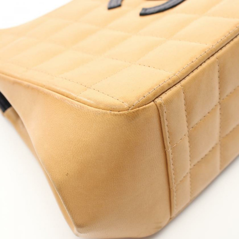 【日本直送】 中古CHANEL[B]Chocolate Bar 肩包 小羊皮 米色 黑色 銀色五金 雙色 蛙嘴-4