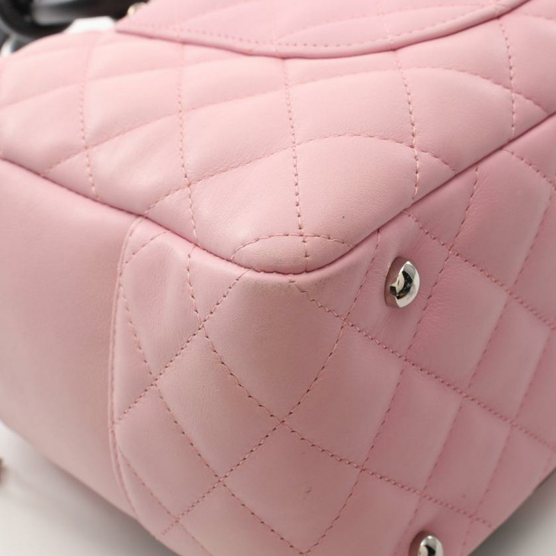 【日本直送】 中古CHANEL[B]康鵬系列 保齡球包 真皮肩包 粉色 黑色-5