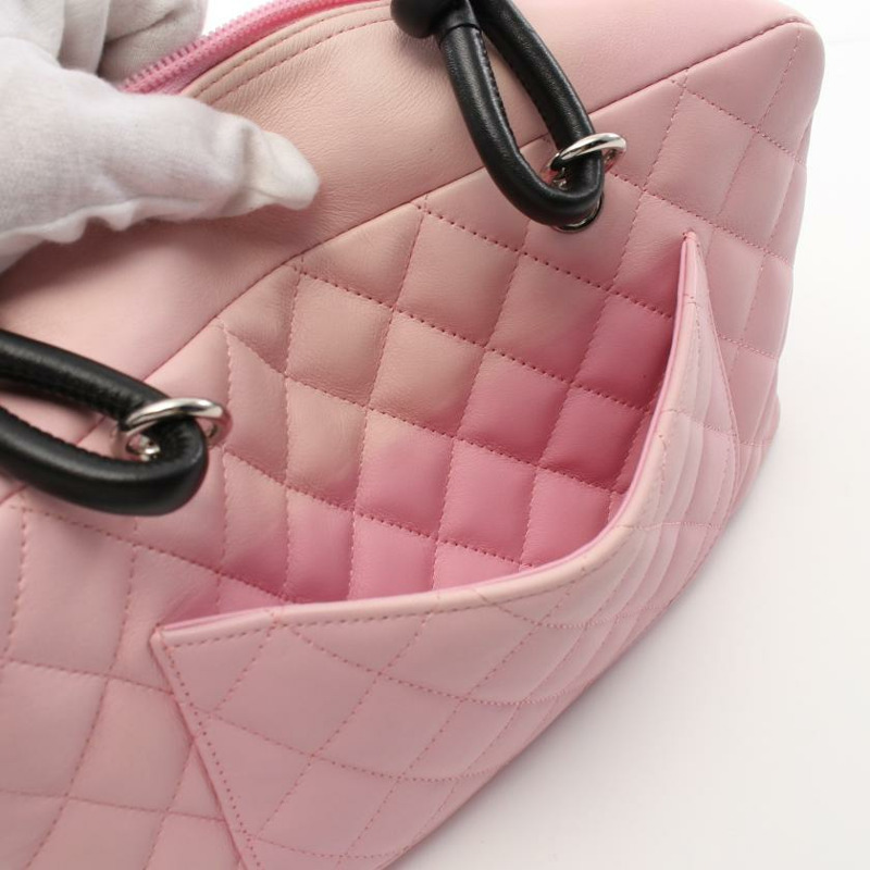 【日本直送】 中古CHANEL[B]康鵬系列 保齡球包 真皮肩包 粉色 黑色-7