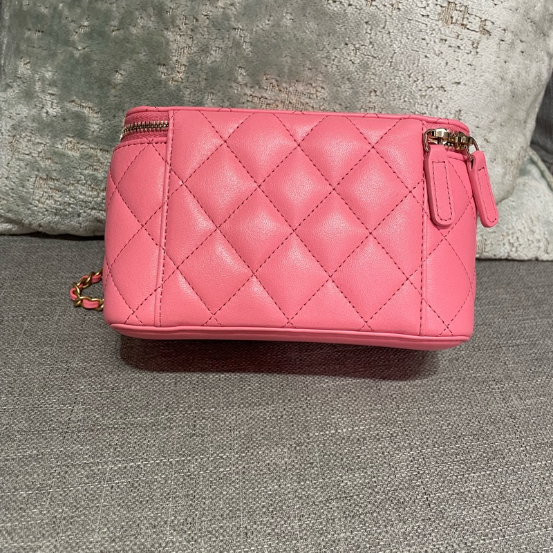 Chanel粉色皮穿鏈金球長盒子-2