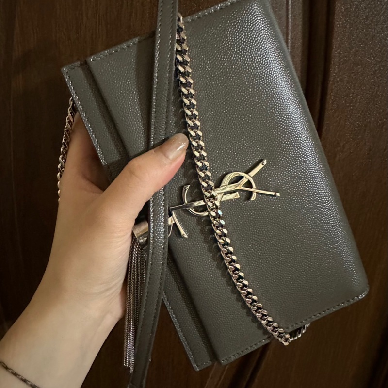 YSL KATE 女士單肩包(流蘇款款字母LOGO鱷魚壓紋)🖤-5