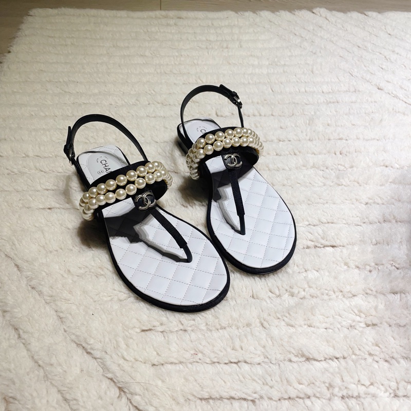 Chanel珍珠T字涼鞋 37.5-0