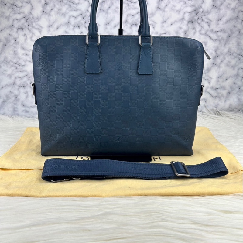 LV  棋盤格牛皮壓紋商務包 公事包  手提包  斜背包-0