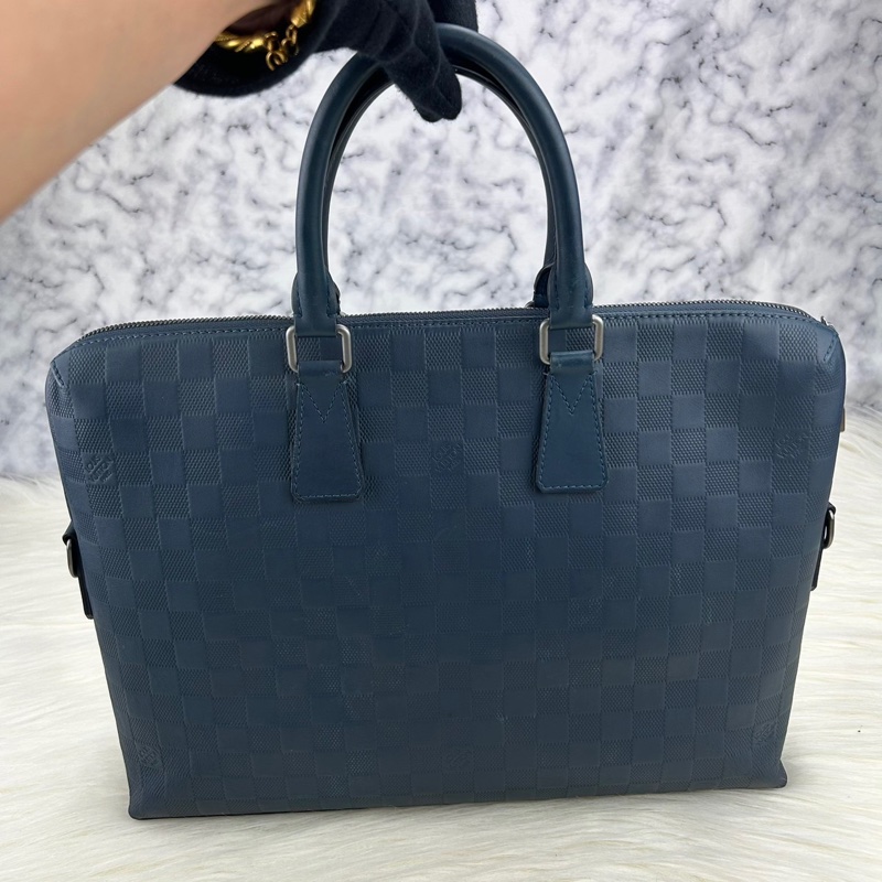 LV  棋盤格牛皮壓紋商務包 公事包  手提包  斜背包-5