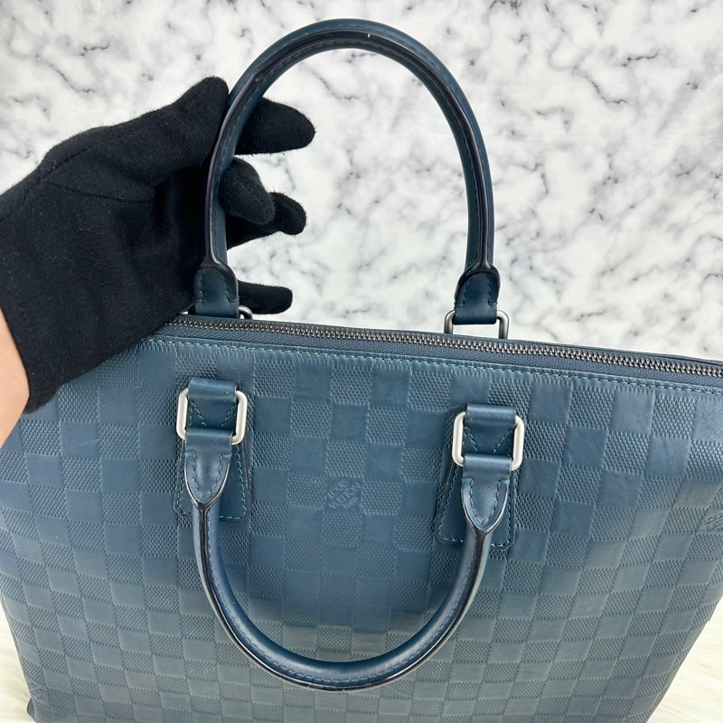 LV  棋盤格牛皮壓紋商務包 公事包  手提包  斜背包-16