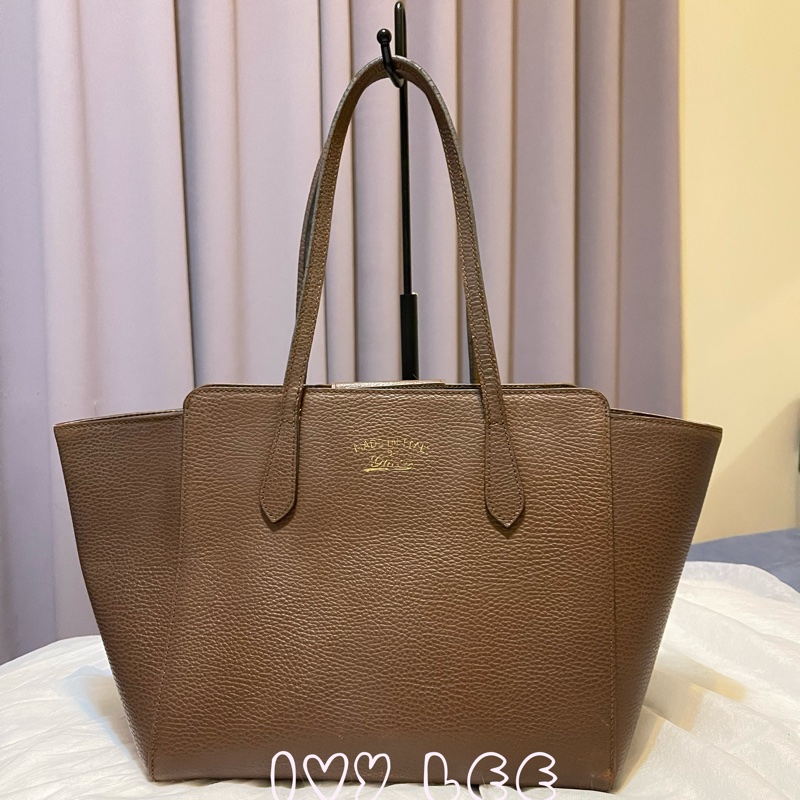 GUCCI 咖啡可可色 牛皮 Swing 托特包 手提包 354408 二手精品 正品-0