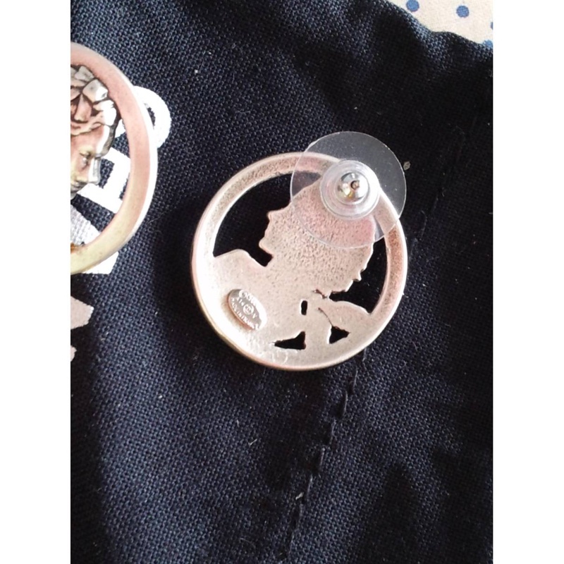 Chanel香奈兒復古風coco可可女士頭像立體雕刻鏤空圓型cc標誌銀灰色耳釘耳環-4