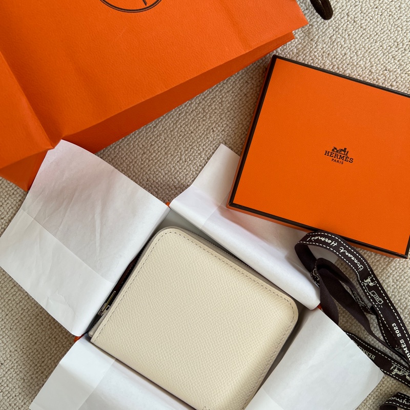 Hermes 愛馬仕 silk in 絲巾 短夾 奶昔白 台灣專櫃 全配 正品-5