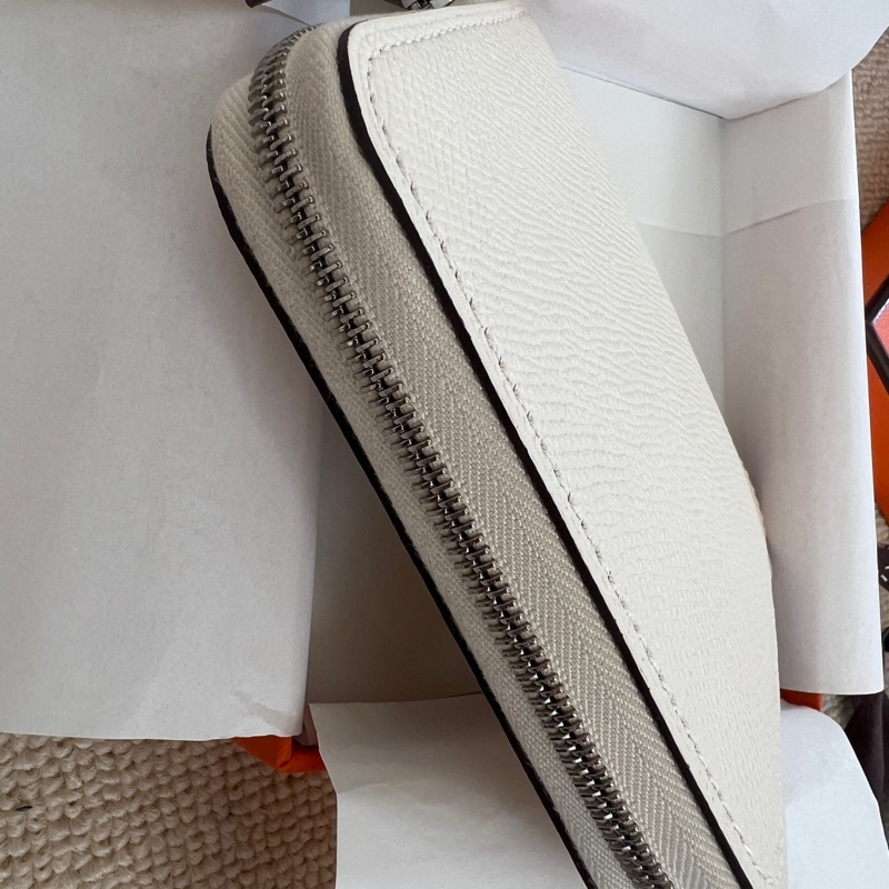 Hermes 愛馬仕 silk in 絲巾 短夾 奶昔白 台灣專櫃 全配 正品-10