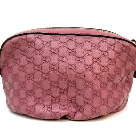Gucci 粉色牛皮小G壓紋淡金釦拉鍊化妝包-2