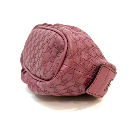 Gucci 粉色牛皮小G壓紋淡金釦拉鍊化妝包-4