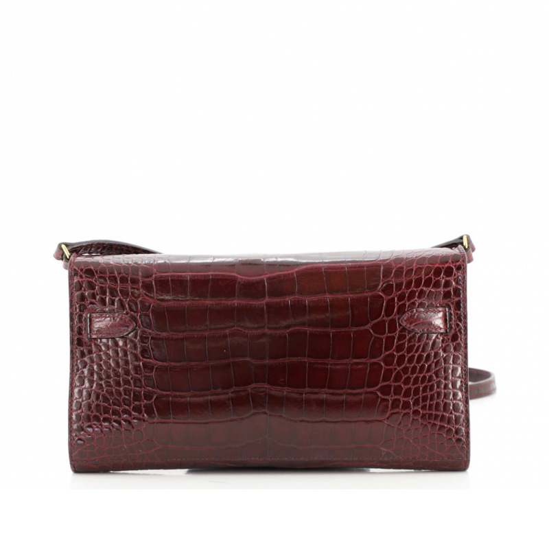 HERMES kelly to go KTG 愛馬仕長夾 可背 酒紅色鱷魚皮-2