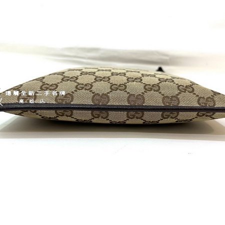 Gucci 咖緹花布咖牛皮邊前後口袋斜背扁包-4