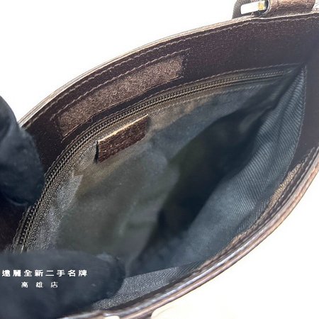 Gucci 咖緹花布咖牛皮邊前後口袋斜背扁包-7