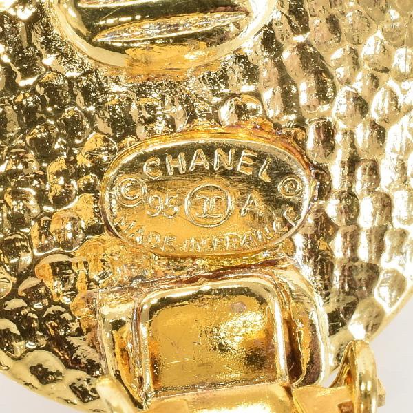 Chanel vintage香奈兒復古稀有款超美紅寶石金色鏤空雕刻cc立體標誌圓形古董夾式耳環 耳釦-2