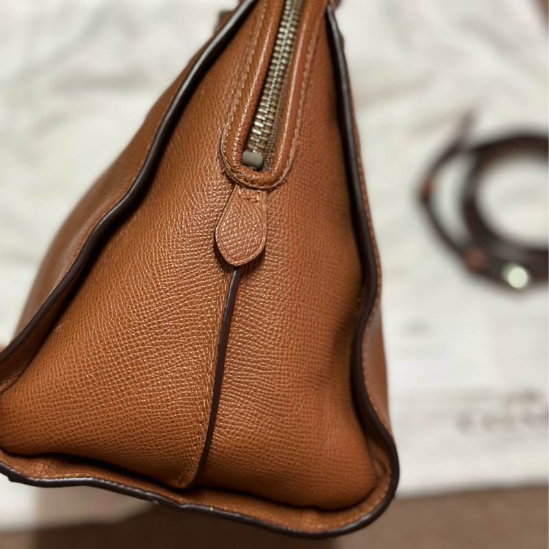 COACH 鵝卵石紋拉鍊手提斜背兩用包(咖啡棕色)-16