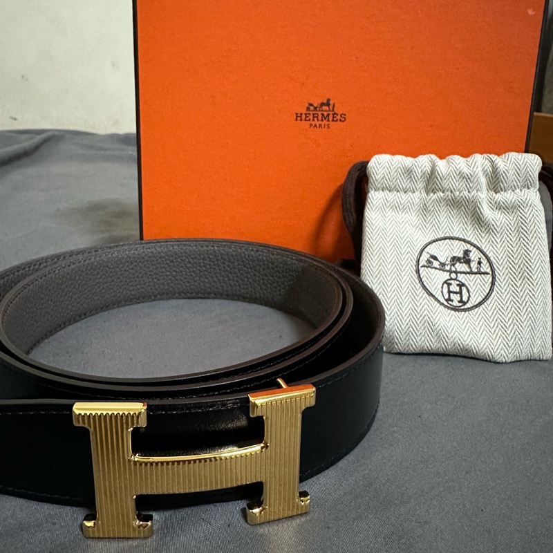 Hermes H STRIE皮帶釦&雙面皮腰帶32 MM-0