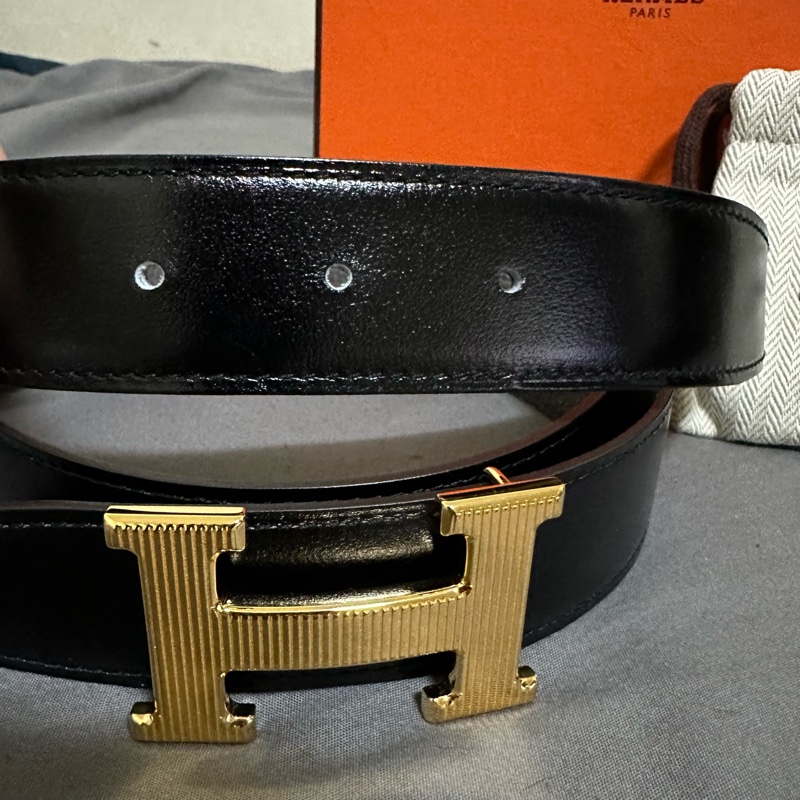Hermes H STRIE皮帶釦&雙面皮腰帶32 MM-1