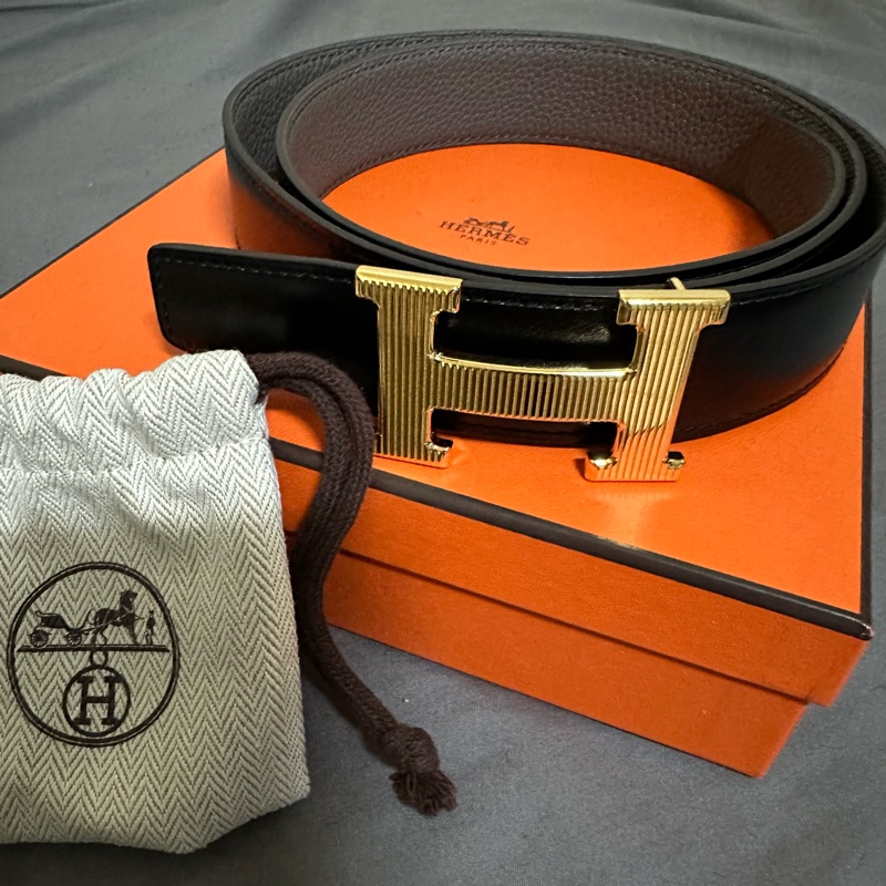Hermes H STRIE皮帶釦&雙面皮腰帶32 MM-5
