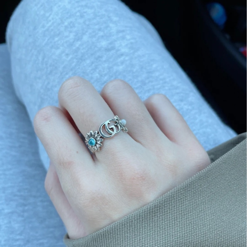 Gucci 雙G珍珠母貝戒指 雛菊戒指 18號-0