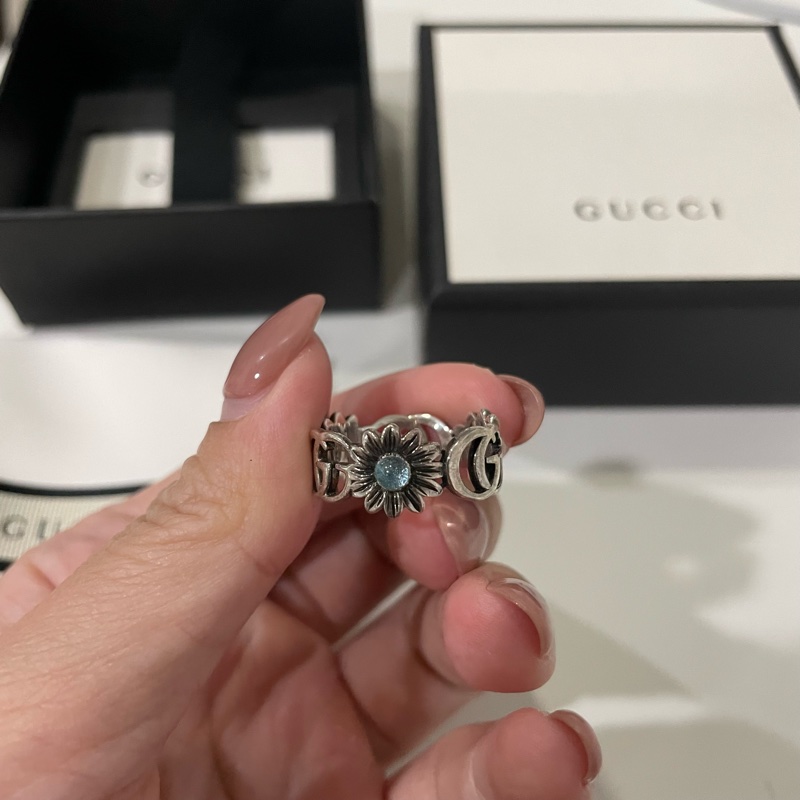 Gucci 雙G珍珠母貝戒指 雛菊戒指 18號-4