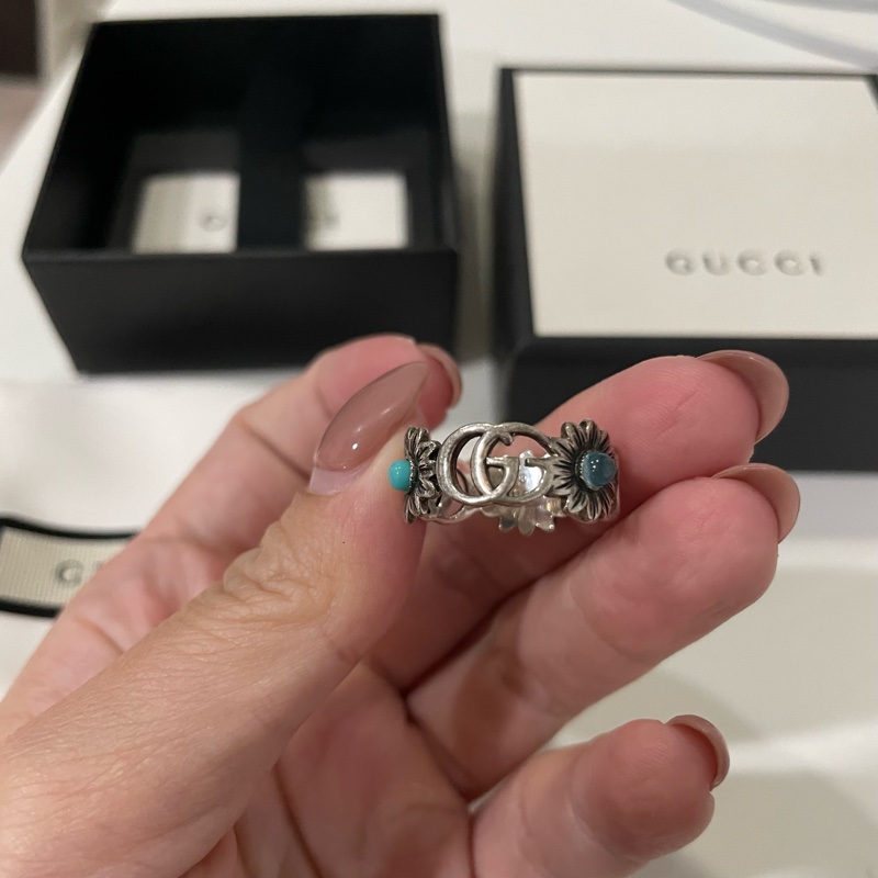 Gucci 雙G珍珠母貝戒指 雛菊戒指 18號-5