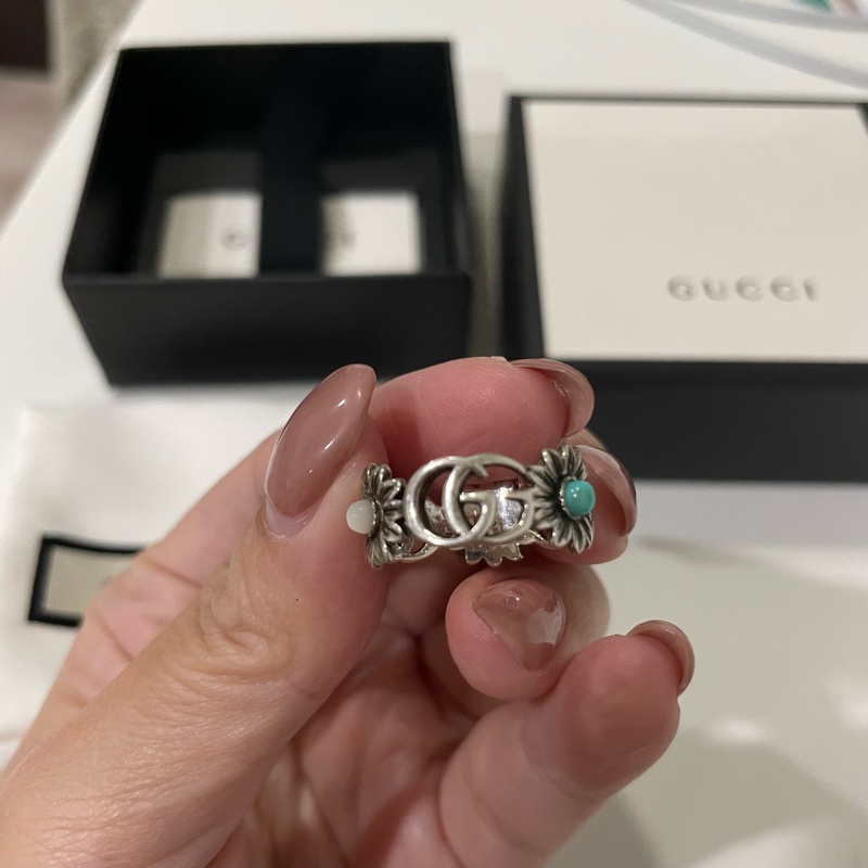 Gucci 雙G珍珠母貝戒指 雛菊戒指 18號-6