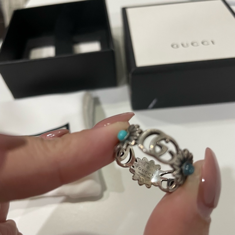 Gucci 雙G珍珠母貝戒指 雛菊戒指 18號-7