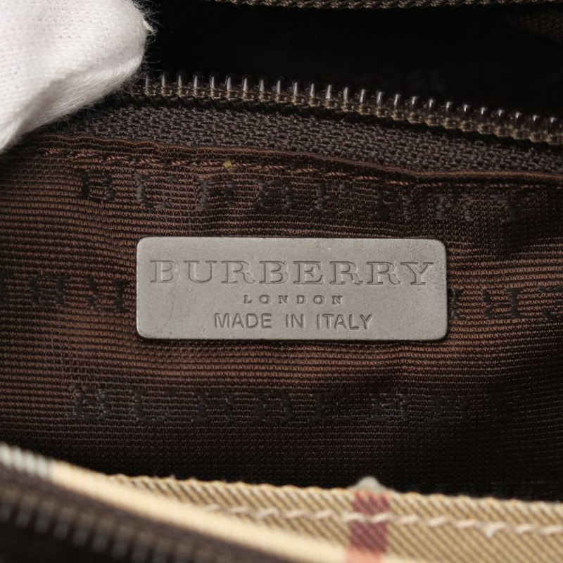 【日本直送】 中古BURBERRY LONDON[B]NOVA CHECK格紋 手包 托特包 PVC 皮革 淺褐色 多色-3