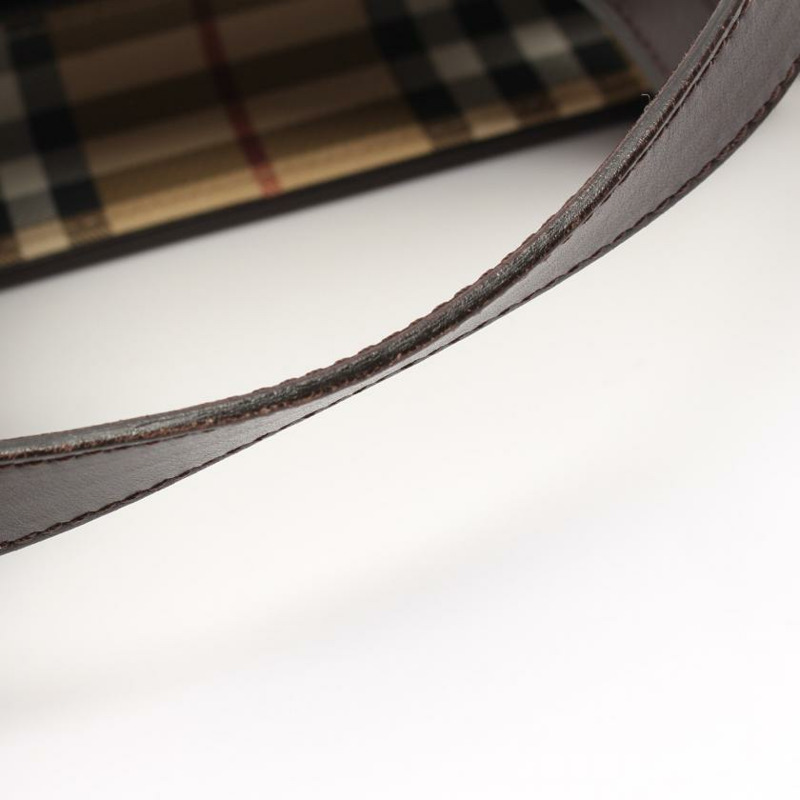 【日本直送】 中古BURBERRY LONDON[B]NOVA CHECK格紋 手包 托特包 PVC 皮革 淺褐色 多色-8