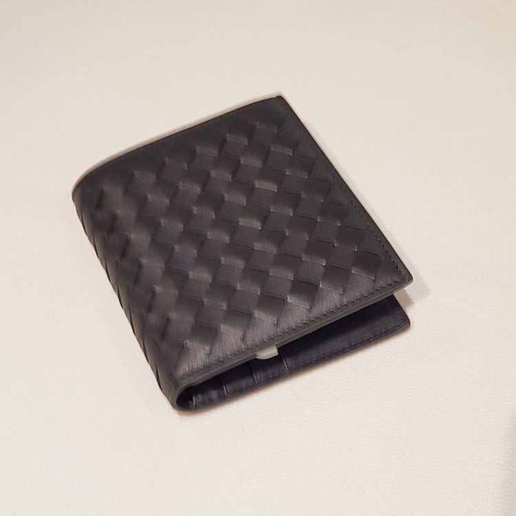 🎊佳節特賣🎁Bottega Veneta 222338 男款小牛皮 編織對開 6卡短夾 黑色/ BV短夾-1