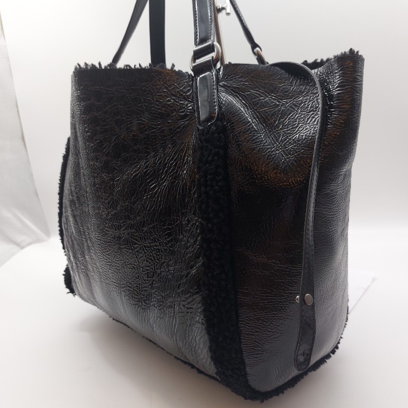 二手 GUCCI 經典 古馳 282309 黑色 漆皮 毛絨 SOHO GG 大雙
 G壓印雙G流蘇單鍊漆皮革肩包
 LOGO 托特包,手提包-12