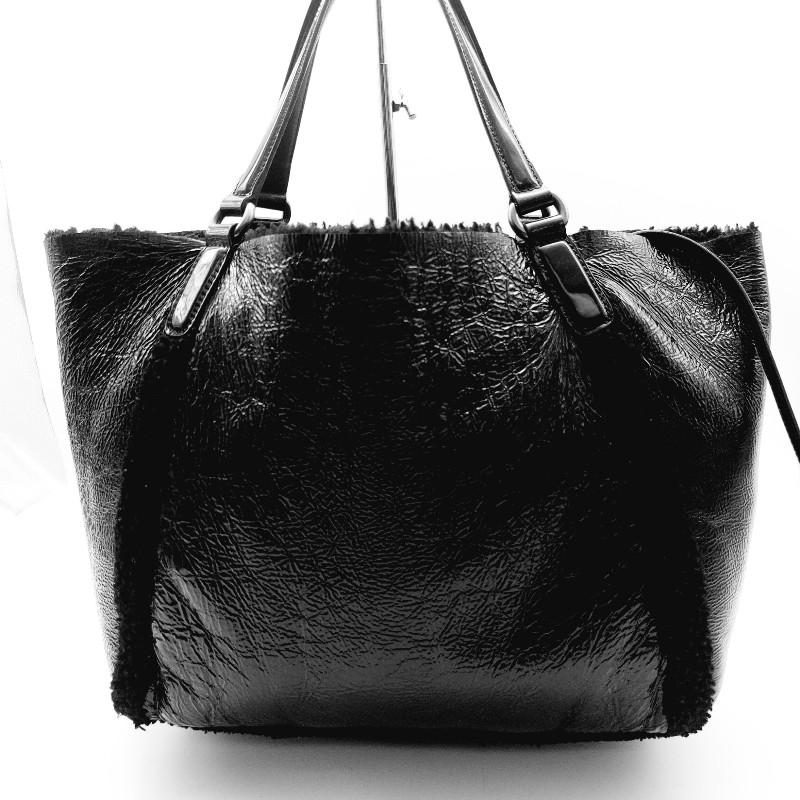 二手 GUCCI 經典 古馳 282309 黑色 漆皮 毛絨 SOHO GG 大雙
 G壓印雙G流蘇單鍊漆皮革肩包
 LOGO 托特包,手提包-17