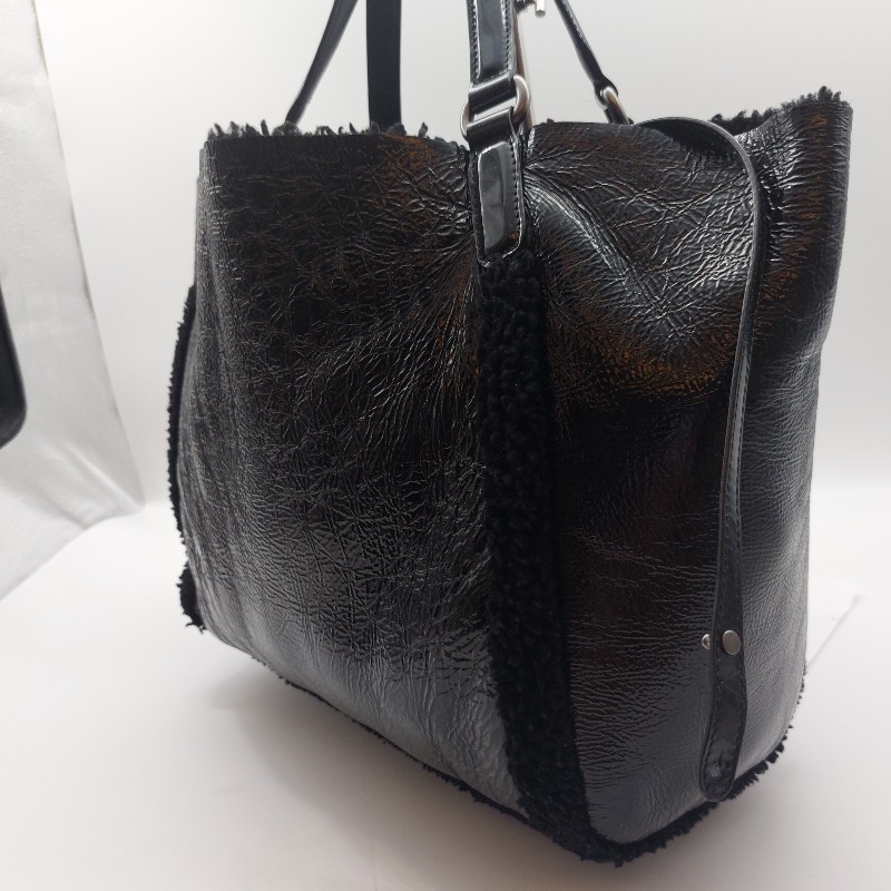 二手 GUCCI 經典 古馳 282309 黑色 漆皮 毛絨 SOHO GG 大雙
 G壓印雙G流蘇單鍊漆皮革肩包
 LOGO 托特包,手提包-19