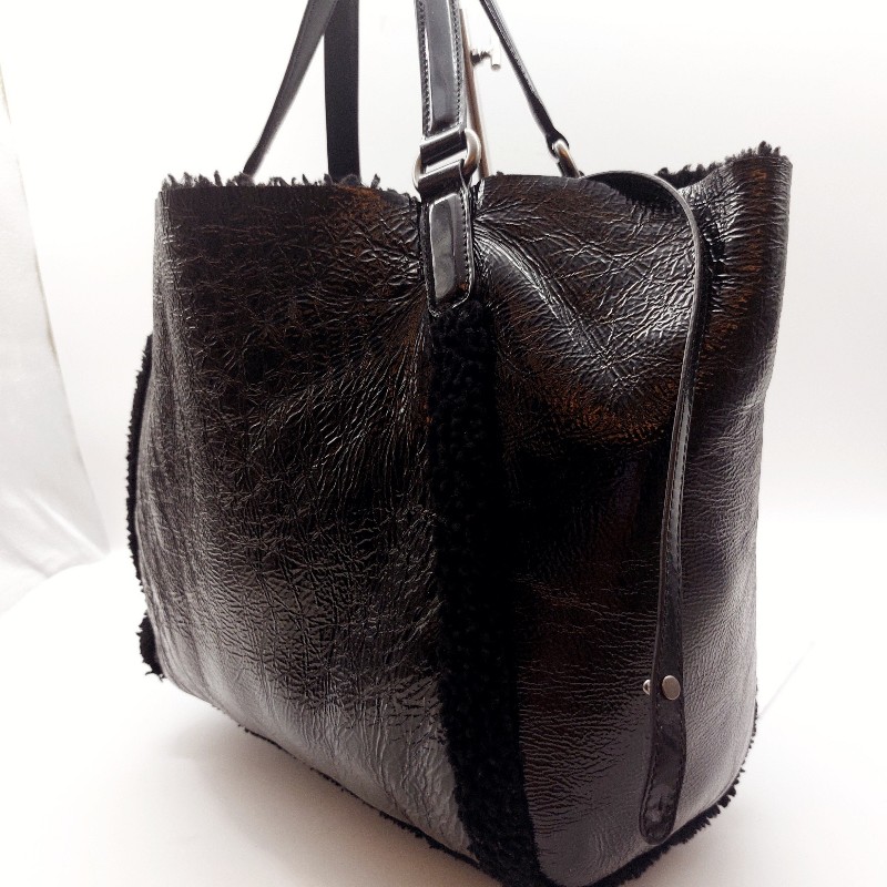 二手 GUCCI 經典 古馳 282309 黑色 漆皮 毛絨 SOHO GG 大雙
 G壓印雙G流蘇單鍊漆皮革肩包
 LOGO 托特包,手提包-31