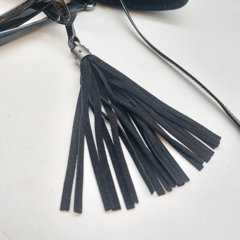 二手 GUCCI 經典 古馳 282309 黑色 漆皮 毛絨 SOHO GG 大雙
 G壓印雙G流蘇單鍊漆皮革肩包
 LOGO 托特包,手提包-35