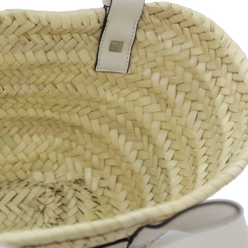 【LOEWE 羅威】Small Basket 小款 棕櫚葉拼小牛皮 托特包 編織包 草編包 原色 白色-2