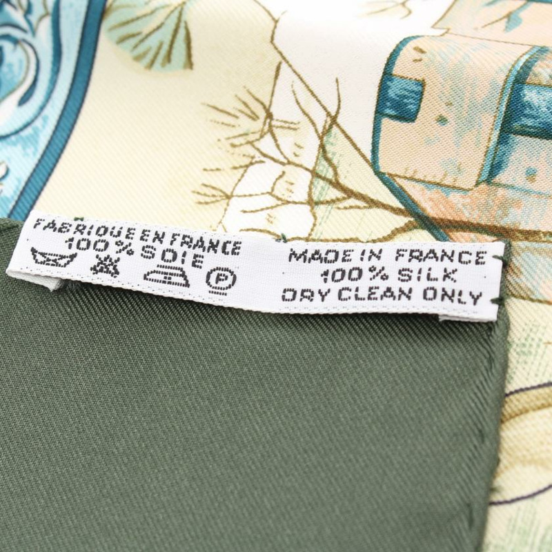 【日本直送】 中古HERMES[AB]方巾90 「L'HIVER」 絲巾 絲 灰綠色 多彩色-2