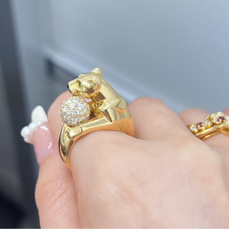 Cartier鑽豹戒指-美洲豹 🐆黃K滿鑽-關穎同款❤️‍🔥稀世珍寶-5