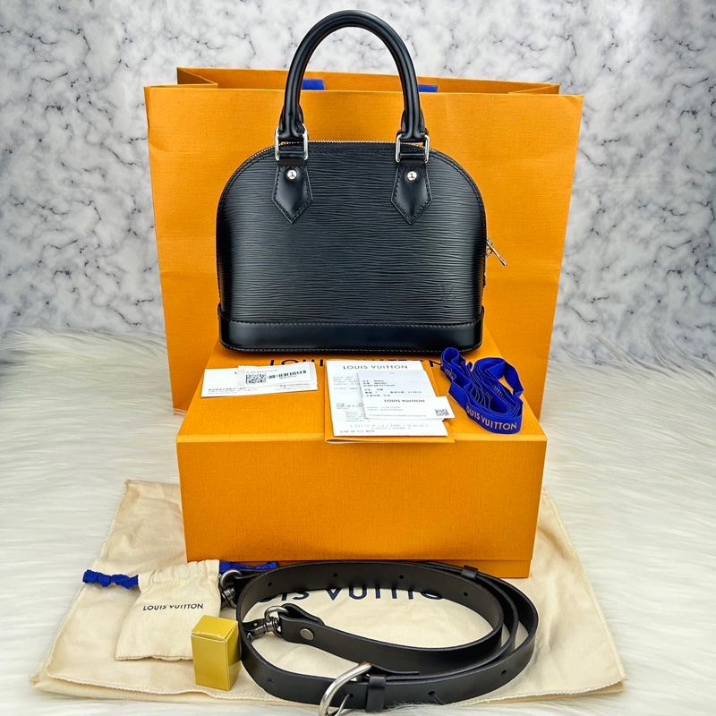 LV M40862 經典 EPI 水波紋ALMA BB手提/斜背艾瑪包(迷你-黑)-0